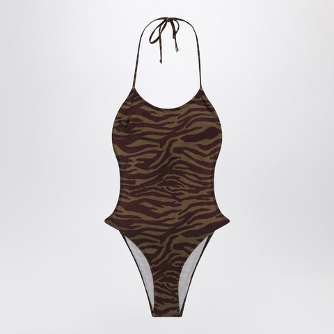 The Attico The Attico Zebra one-piece swimsuit in khaki/brown