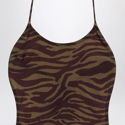 The Attico The Attico Zebra one-piece swimsuit in khaki/brown