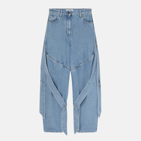 The Attico The Attico Wide light blue jeans with ribbons