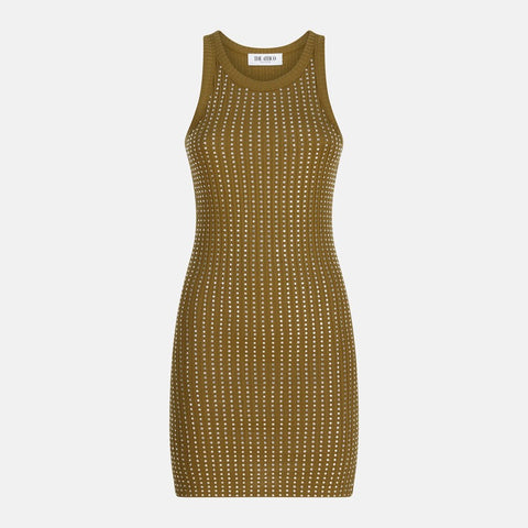 The Attico The Attico Military green mini dress with rhinestones