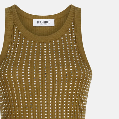 The Attico The Attico Military green mini dress with rhinestones