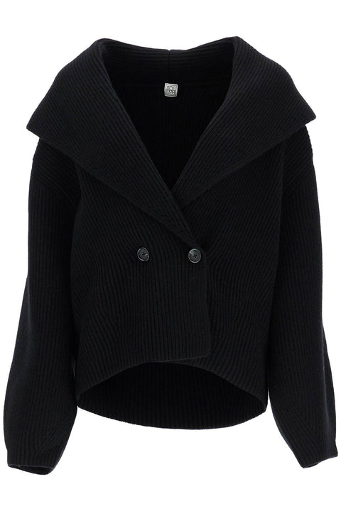 Toteme Toteme black wool ribbed cardigan with shawl collar
