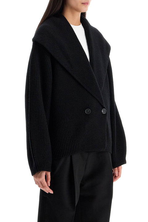Toteme Toteme black wool ribbed cardigan with shawl collar