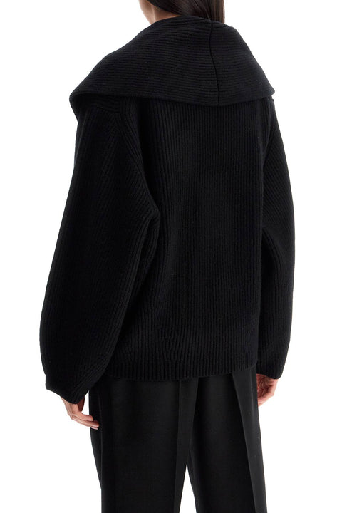 Toteme Toteme black wool ribbed cardigan with shawl collar