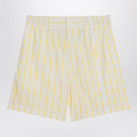 Jacquemus JACQUEMUS White, yellow striped bermuda shorts with logo