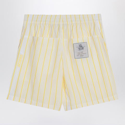 Jacquemus JACQUEMUS White, yellow striped bermuda shorts with logo