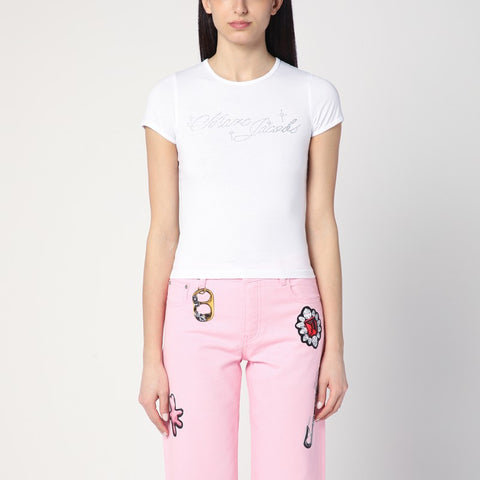 Marc Jacobs Marc Jacobs White T-shirt with logo and micro crystals