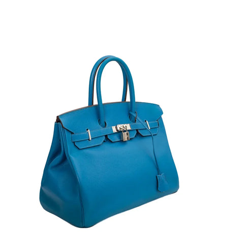 Hermes Birkin 35 bag in blue leather