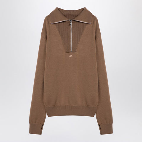 Courreges Courreges Courrèges Beige wool zip sweater