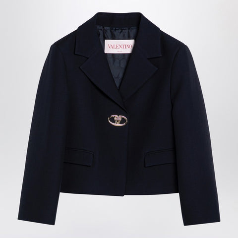 Valentino Valentino Single-breasted navy wool crop jacket