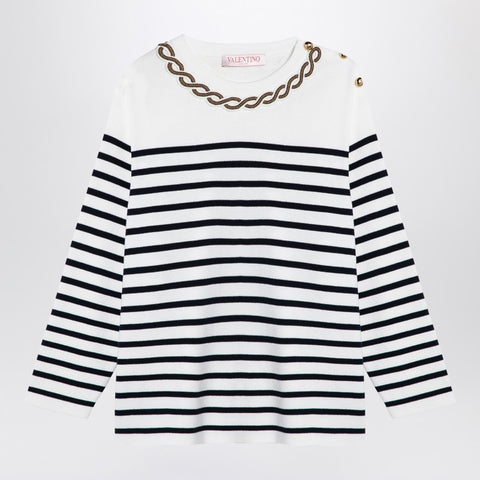 Valentino Valentino Ivory/navy striped jersey with embroidery