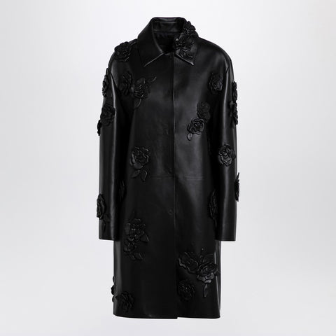 Valentino Valentino Black leather coat with embroidery