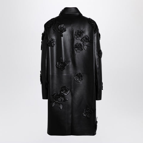 Valentino Valentino Black leather coat with embroidery
