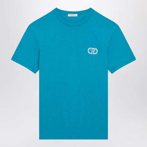 Valentino Valentino Light blue T-shirt with logo patch
