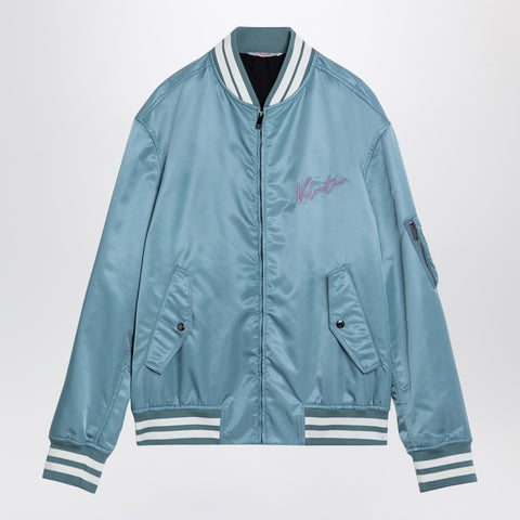 Valentino Valentino Light blue nylon bomber jacket with Signature VLogo print