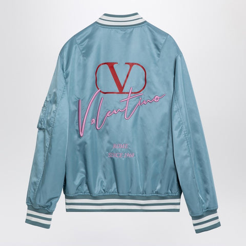 Valentino Valentino Light blue nylon bomber jacket with Signature VLogo print