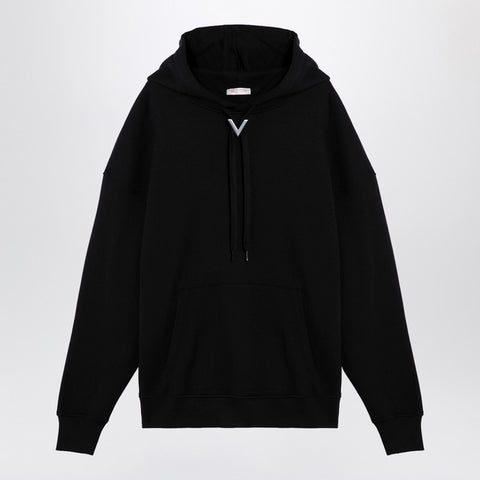 Valentino Valentino Black cotton hooded sweatshirt with V detail