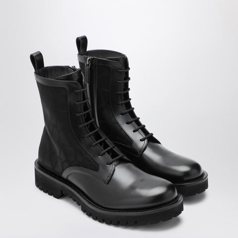 Valentino Garavani Valentino Garavani Black Combat Boot in technical fabric and Toile Iconographe calfskin