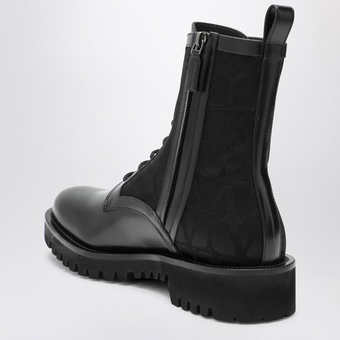 Valentino Garavani Valentino Garavani Black Combat Boot in technical fabric and Toile Iconographe calfskin