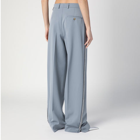 Stella McCartney Stella McCartney Wide-leg light grey Falabella pants with chain