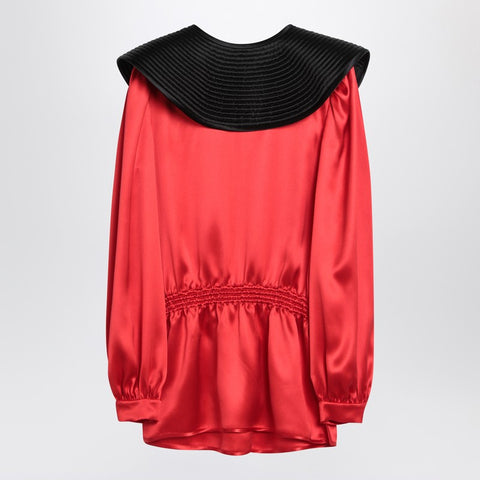 Valentino Valentino Red silk blouse with black collar
