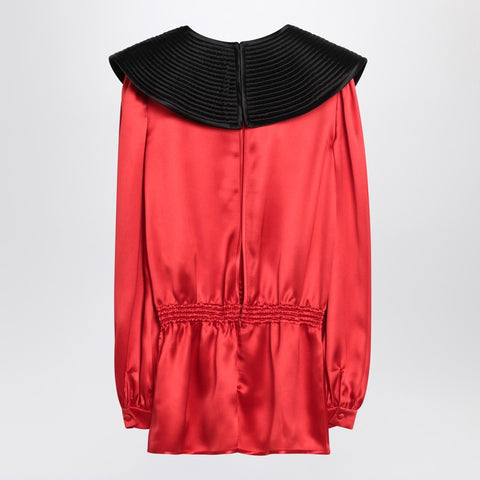 Valentino Valentino Red silk blouse with black collar