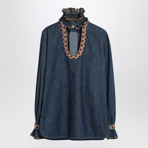 Valentino Valentino Blue denim blouse with embroidered edges