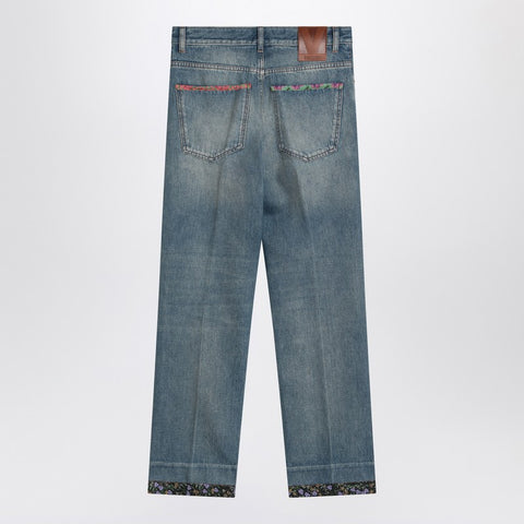Valentino Valentino Washed blue jeans with floral fabric trims