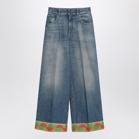 Valentino Valentino Blue washed jeans with jacquard bottoms