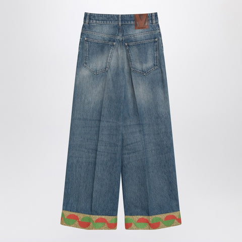 Valentino Valentino Blue washed jeans with jacquard bottoms