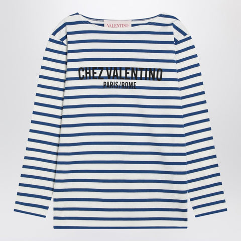 Valentino Ivory t-shirt with blue stripes Chez Valentino