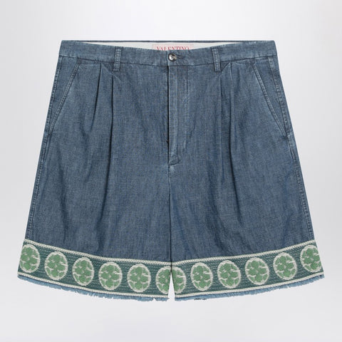 Valentino Valentino Blue bermuda short with jacquard bottom