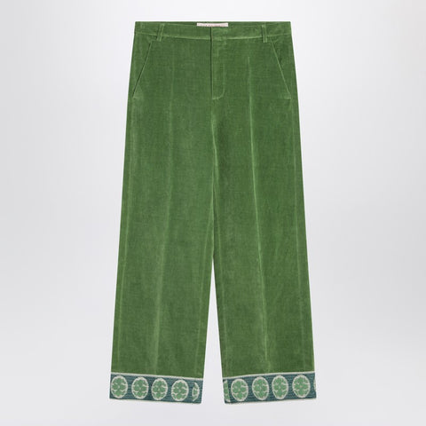 Valentino Valentino Green velvet trousers with jacquard hem