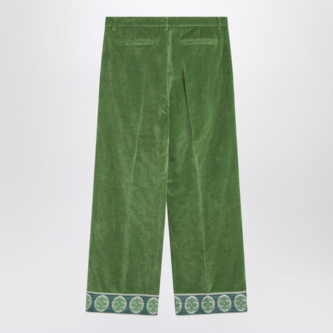 Valentino Valentino Green velvet trousers with jacquard hem