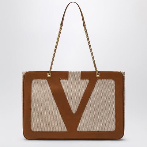 Valentino Garavani Valentino Garavani Large Viva Superstar Bag in Natural/Spice Canvas