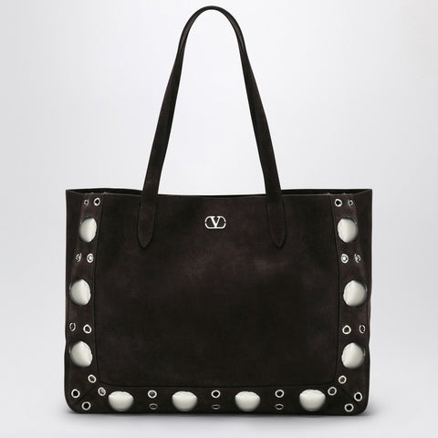 Valentino Garavani Valentino Garavani Medium Nellcôte Tote in Brown Suede