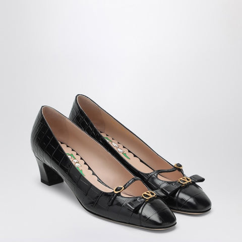Valentino Garavani Valentino Garavani Bowow black crocodile-effect pump