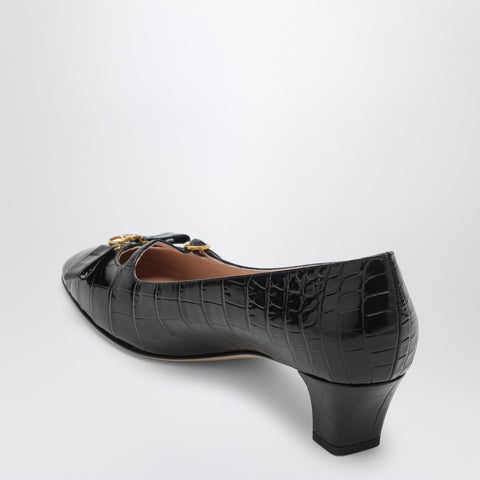 Valentino Garavani Valentino Garavani Bowow black crocodile-effect pump