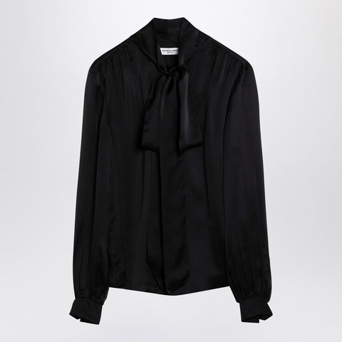 Saint Laurent Saint Laurent Black silk shirt with bow at neck