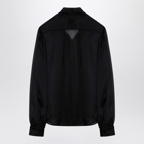 Saint Laurent Saint Laurent Black silk shirt with bow at neck