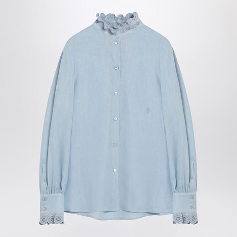 Valentino Valentino Light blue linen shirt with ruffles