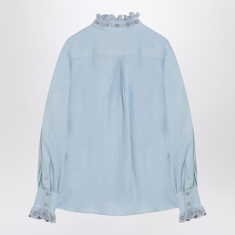 Valentino Valentino Light blue linen shirt with ruffles