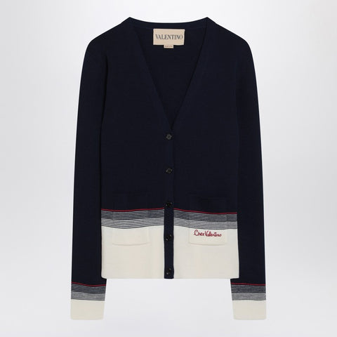 Valentino Cardigan with Chez Valentino embroidery in wool