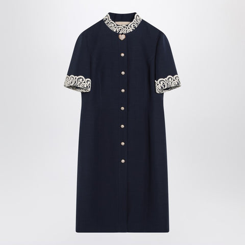Valentino Valentino Indigo blue dress with macramé trim