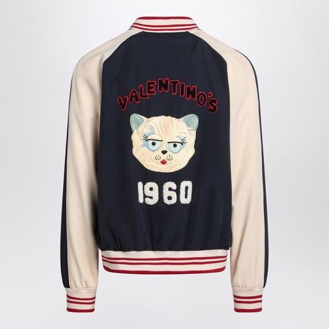 Valentino Valentino Blue/cream bomber with mixed wool VLogo