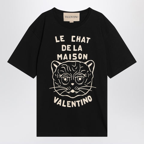 Valentino Valentino Black T-shirt with Le Chat de la Maison print