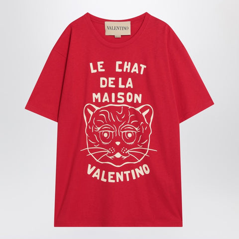 Valentino Valentino Red T-shirt with Le Chat de la Maison print