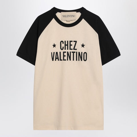 Valentino Butter/black T-shirt with Chez Valentino print