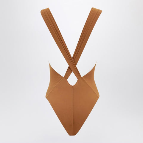 Saint Laurent Saint Laurent Brown silk-blend crossover bodysuit