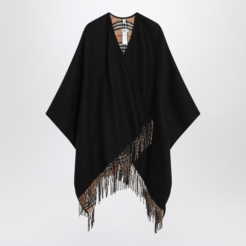 Burberry Burberry Black wool cape with Check pattern